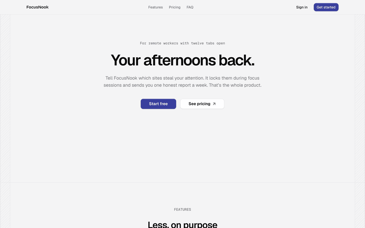 FocusNook — a $9/mo web app